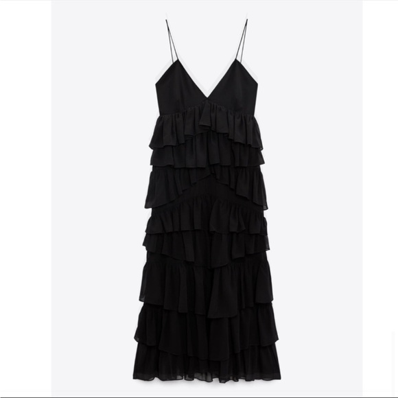 Zara NWT black midi ruffle dress - Picture 5 of 12